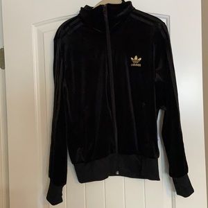 Adidas Velour track jacket. Black with gold.